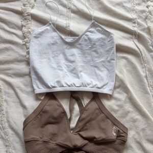 FP Movement by Free People White & Brown Ribbed Bralette and Tank Top Set